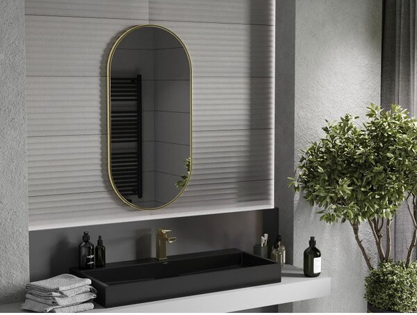Mexen Loft oválne kúpeľňové zrkadlo 100 x 50 cm, zlatý rám - 9851-100-050-000-50