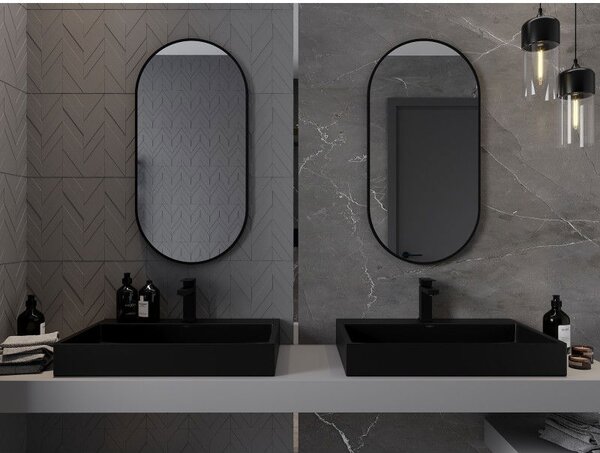 Mexen Loft oválne kúpeľňové zrkadlo 90 x 45 cm, čierny rám - 9851-090-045-000-70