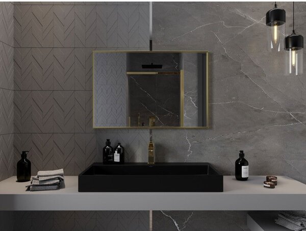 Mexen Loft obdĺžnikové kúpeľňové zrkadlo 90 x 60 cm, zlatý rám - 9852-090-060-000-50