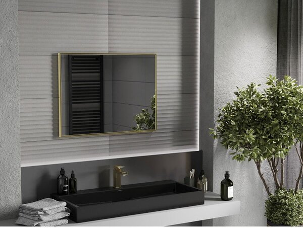 Mexen Loft obdĺžnikové kúpeľňové zrkadlo 80 x 60 cm, zlatý rám - 9852-080-060-000-50