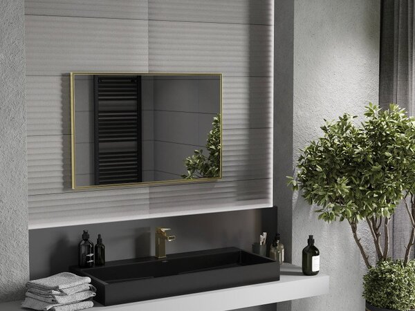 Mexen Loft obdĺžnikové kúpeľňové zrkadlo 90 x 60 cm, zlatý rám - 9852-090-060-000-50