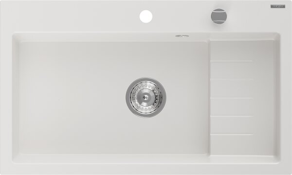 Mexen Omar, 1-komorový granitový drez 800x480x210 mm, chrómový sifón, biela, 6520801005-20