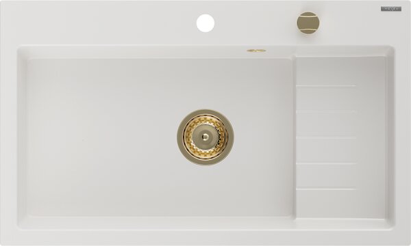 Mexen Omar žulový drez s jednou komorou 800 x 480 mm, biely, zlatý sifón - 6520801005-20-G