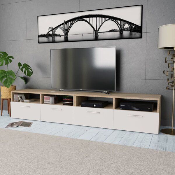TV stolíky, 2 ks, drevotrieska, 95x35x36 cm, dubovo-biele