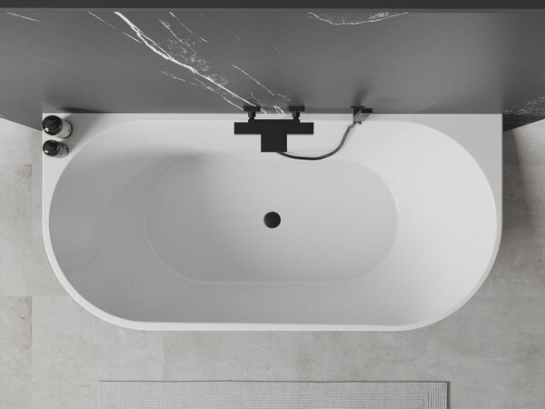 Mexen Oval samostatne stojaca vaňa pri stene 180 x 80 cm, biela, čierny prepad - 52671808000-70