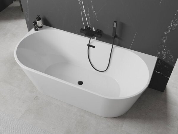 Mexen Oval samostatne stojaca vaňa pri stene 180 x 80 cm, biela, čierny prepad - 52671808000-70