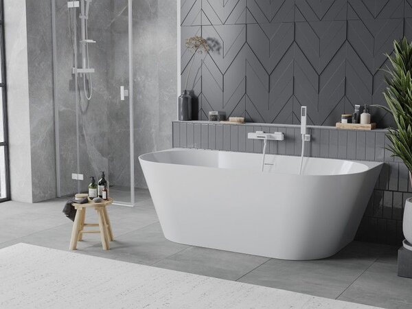 Mexen Oval Slim voľne stojaca vaňa pri stene 170 x 80 cm, biela, biely prepad - 52661708000-20