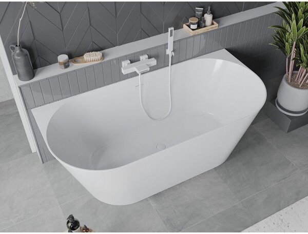 Mexen Oval Slim voľne stojaca vaňa pri stene 170 x 80 cm, biela, biely prepad - 52661708000-20