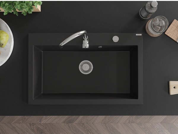Mexen Elix žulový drez 1-komorový 800 x 500 mm, čierny, sifón chróm - 6527801005-77