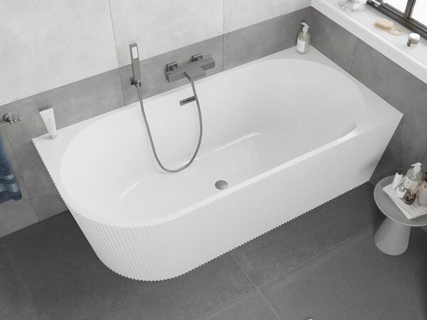 Mexen Silo voľne stojaca rohová pravá ryhovaná vaňa 170 x 80 cm, biela, prepad gun metal - 52891708000P-95