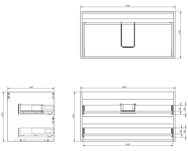 Mexen Orio, kúpeľňová skrinka 90 cm s hornou doskou, 2 zásuvky, sivá matná, 91A10-09047-2-BFFC62