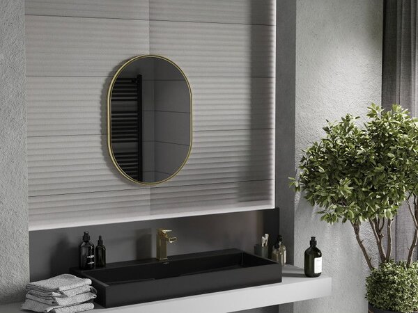 Mexen Loft oválne kúpeľňové zrkadlo 70 x 50 cm, zlatý rám - 9851-070-050-000-50