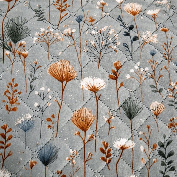Prehoz na posteľ BOTANIC FIELD, sivý Rozmer: 220 x 240 cm