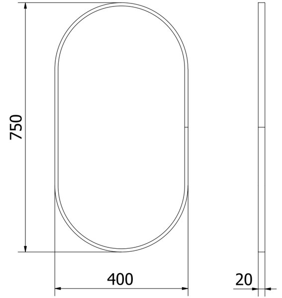 Mexen Loft oválne kúpeľňové zrkadlo 75 x 40 cm, čierny rám - 9851-075-040-000-70