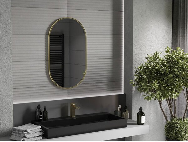 Mexen Loft oválne kúpeľňové zrkadlo 85 x 50 cm, zlatý rám - 9851-085-050-000-50