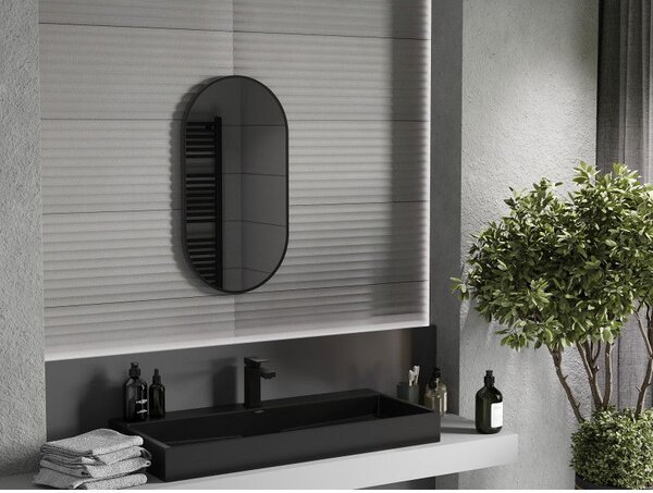 Mexen Loft oválne kúpeľňové zrkadlo 75 x 40 cm, čierny rám - 9851-075-040-000-70