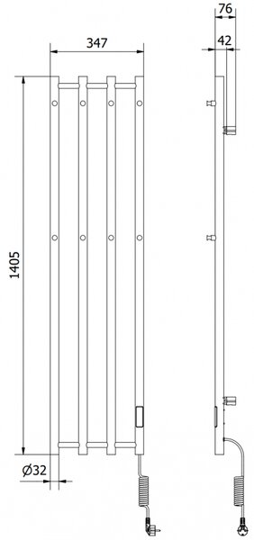 Mexen Pino, elektrické vykurovacie teleso s vešiakmi na uteráky 1405x347 mm, 250 W, čierna, W301-1405-347-00-70