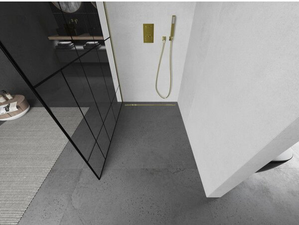 Mexen Kioto sprchová stena Walk-in 80 x 200 cm, čierny vzor 8 mm, zlatá kartáčovaná - 800-080-101-55-78