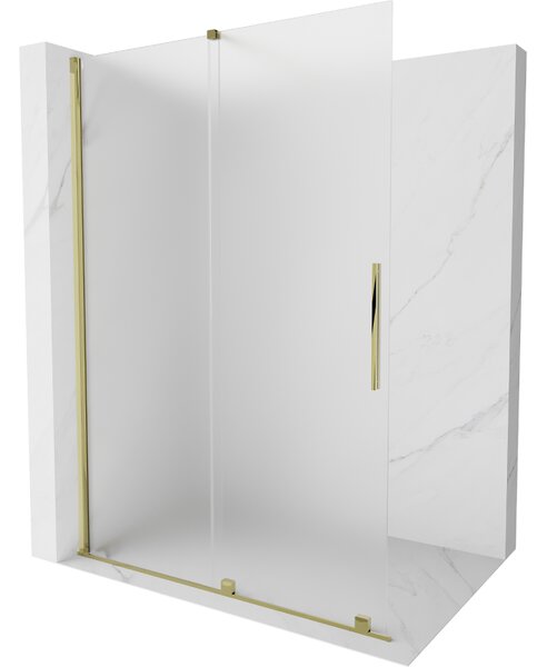 Mexen Velar, sprchová zástena s posuvnými dverami Walk-in 150 x 200 cm, 8mm sklo námraza, zlatá lesklá, 871-150-000-33-50