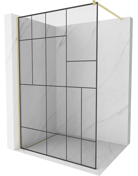 Mexen Kioto sprchová stena Walk-in 80 x 200 cm, čierny vzor 8 mm, zlatá kartáčovaná - 800-080-101-55-78