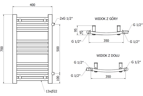 Mexen Ares, vykurovacie teleso 700 x 400 mm, 240 W, bočné pravé a spodné pripojenie, čierne, W102-0700-400-00-70-S