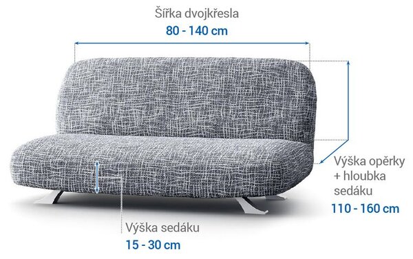 Bielastické poťahy GRAFITI NOVÉ antracit dvojkreslo s drevenými rúčkami (š. 80 - 140 cm)
