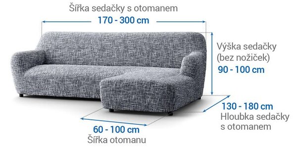 Bielastické poťahy GRAFITI NOVÉ antracit sedačka s otomanom vpravo (š. 170 - 300 cm)