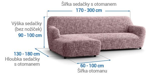 Bielastické poťahy GRAFITI NOVÉ gaštanovo hnedé sedačka s otomanom vľavo (š. 170 - 300 cm)