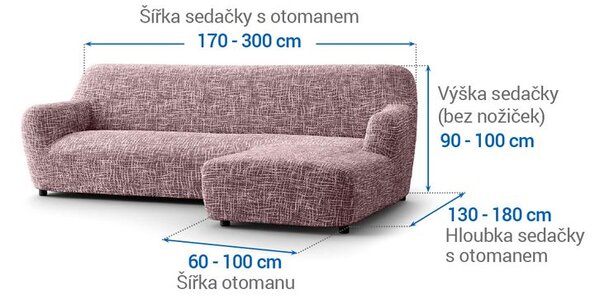 Bielastické poťahy GRAFITI NOVÉ gaštanovo hnedé sedačka s otomanom vpravo (š. 170 - 300 cm)