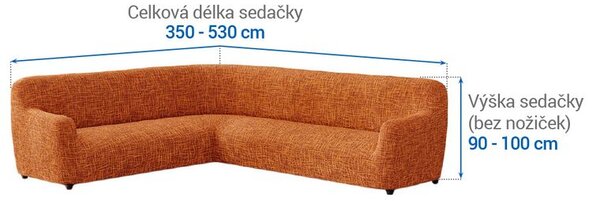 Bielastické poťahy GRAFITI NOVÉ tehlové rohová sedačka (š. 350 - 530 cm)