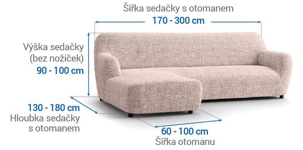 Bielastické poťahy GRAFITI NOVÉ béžové sedačka s otomanom vľavo (š. 170 - 300 cm)