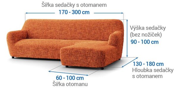Bielastické poťahy GRAFITI NOVÉ tehlové sedačka s otomanom vpravo (š. 170 - 300 cm)