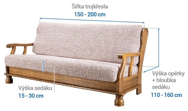 Bielastické poťahy GRAFITI NOVÉ béžové trojkreslo s drevenými rúčkami (š. 150 - 200 cm)