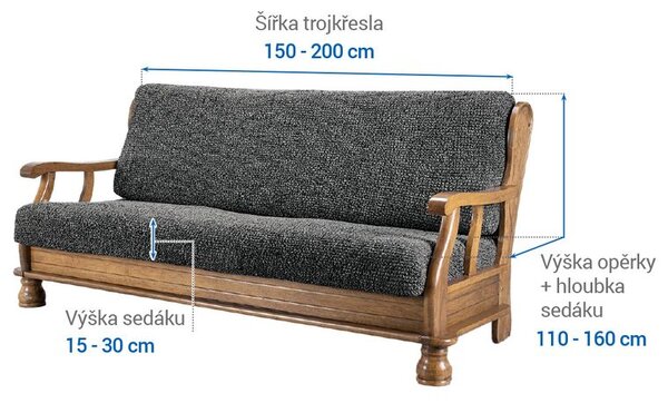 Bielastické poťahy VITTORIA šedá trojkreslo s drevenými rúčkami (š. 150 - 200 cm)