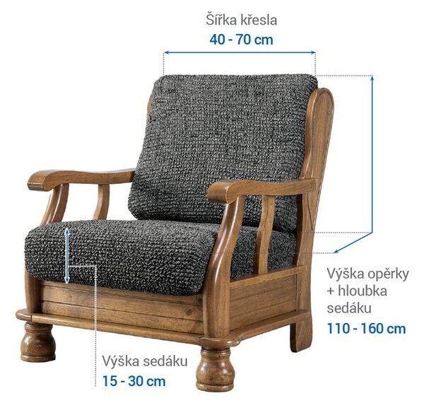 Bielastické poťahy VITTORIA šedá kreslo s drevenými rúčkami (š. 40 - 70 cm)