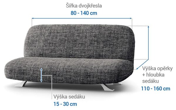 Bielastické poťahy VITTORIA šedá dvojkreslo s drevenými rúčkami (š. 80 -140 cm)