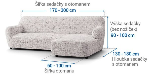 Bielastické poťahy VITTORIA smotanová sedačka s otomanom vpravo (š. 170 - 300 cm)