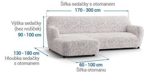 Bielastické poťahy VITTORIA smotanová sedačka s otomanom vľavo (š. 170 - 300 cm)