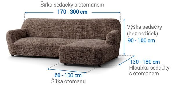 Bielastické poťahy VITTORIA hnedá sedačka s otomanom vpravo (š. 170 - 300 cm)