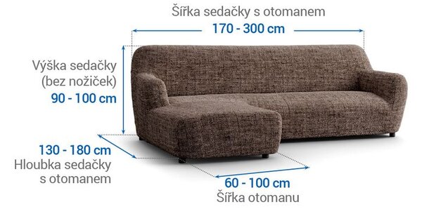 Bielastické poťahy VITTORIA hnedá sedačka s otomanom vľavo (š. 170 - 300 cm)