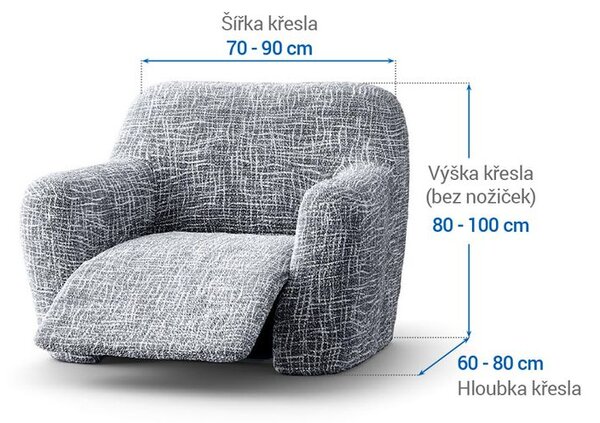 Bielastické poťahy GRAFITI NOVÉ antracit relaxačné kreslo (š. 70 - 90 cm)
