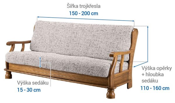 Bielastické poťahy VITTORIA smotanová trojkreslo s drevenými rúčkami (š. 150 - 200 cm)