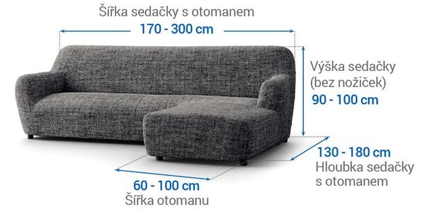 Bielastické poťahy VITTORIA šedá sedačka s otomanom vpravo (š. 170 - 300 cm)