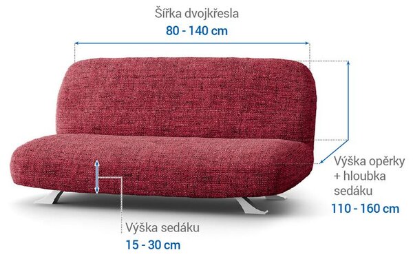 Bielastické poťahy VITTORIA bordó dvojkreslo s drevenými rúčkami (š. 80 -140 cm)