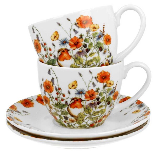 Porcelánová šálka s podšálkou Wild Birds 280 ml sada 2ks