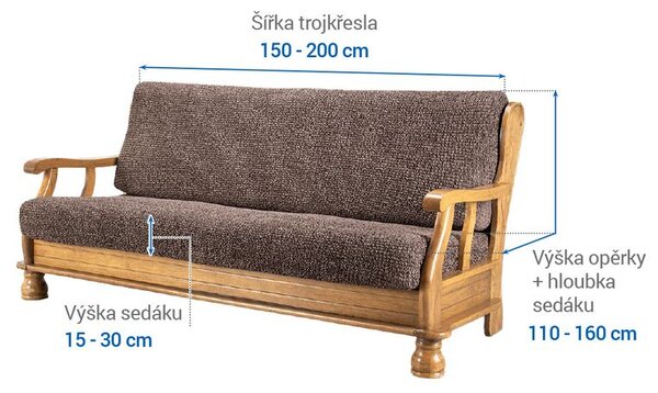 Bielastické poťahy VITTORIA hnedá trojkreslo s drevenými rúčkami (š. 150 - 200 cm)