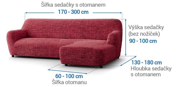 Bielastické poťahy VITTORIA bordó sedačka s otomanom vpravo (š. 170 - 300 cm)