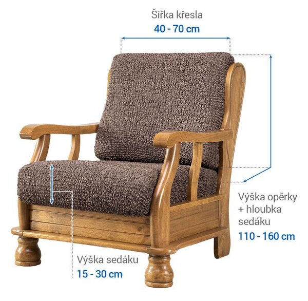 Bielastické poťahy VITTORIA hnedá kreslo s drevenými rúčkami (š. 40 - 70 cm)