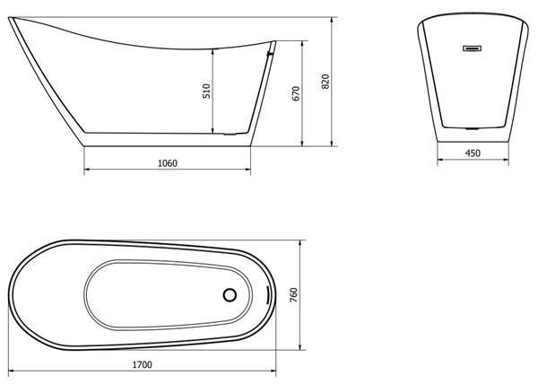 Mexen Oviedo voľne stojaca vaňa 170 x 76 cm, biela - 51561707600