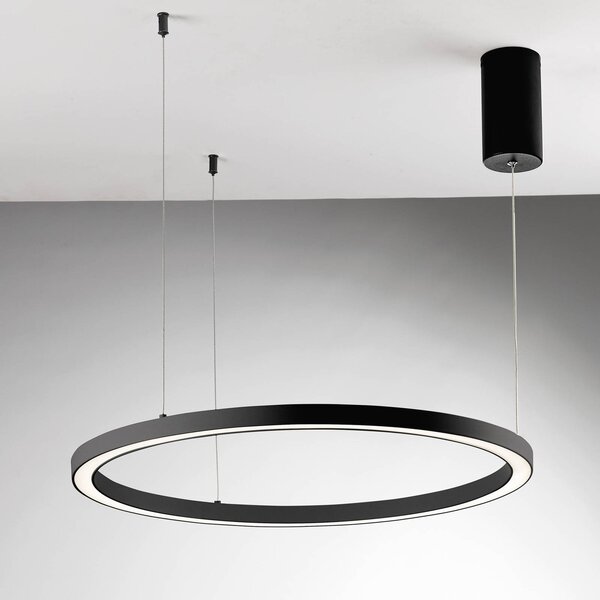 LED závesné svietidlo Hoop, čierna, Ø 80 cm, kov,, Čierna, Obývacia izba / jedáleň, Hliník, Moderný, Závesné svietidlo